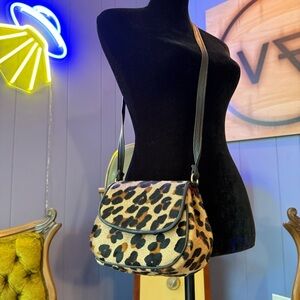 Vintage 90s Jill Stuart Leopard Print Fur Crossbody Bag